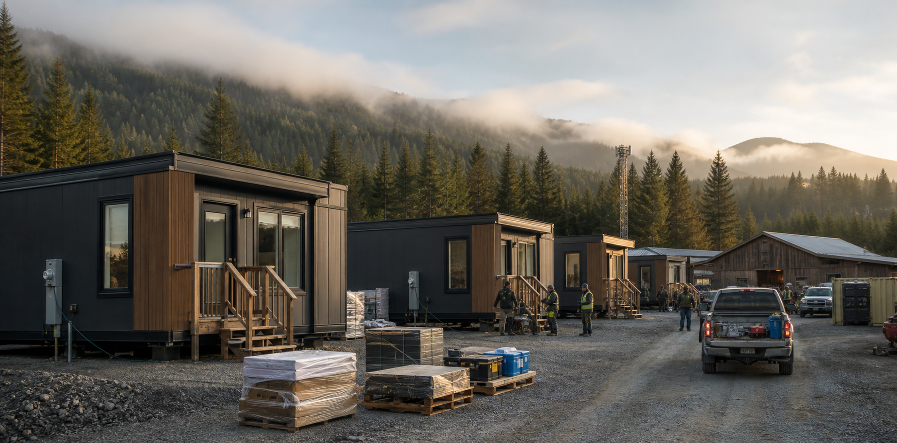 Temporary modular housing being installed for urgent community needs